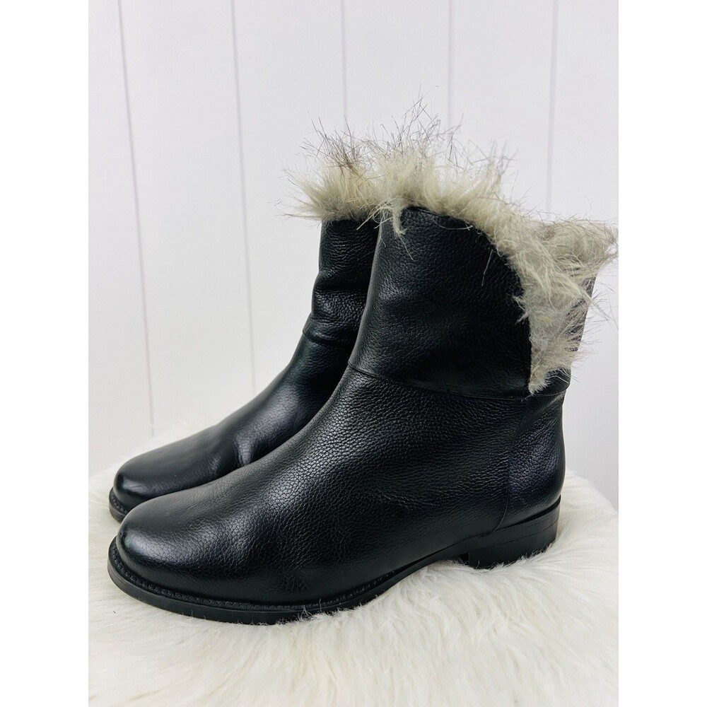 Ellen Tracy Black "Bear" Faux Fur Lined Black Pebbled Leather Booties Ankle 7M